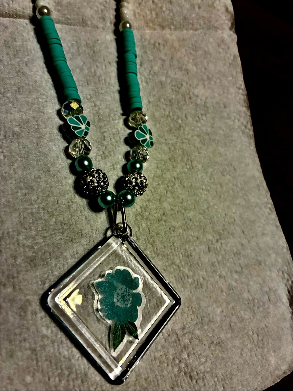 Turquoise Floral Square Pendant Necklace for Women